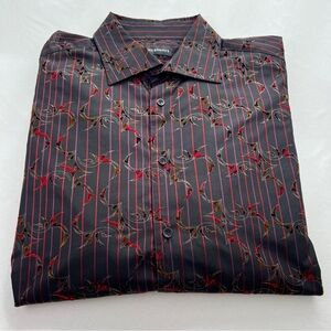 Jhane Barnes Mens 2XL Black and Red Patterned Shirt